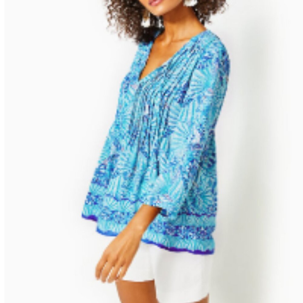 Lilly Pulitzer Size LARGE Marilina Tunic Top By the Seashore, Amalfi Blue
